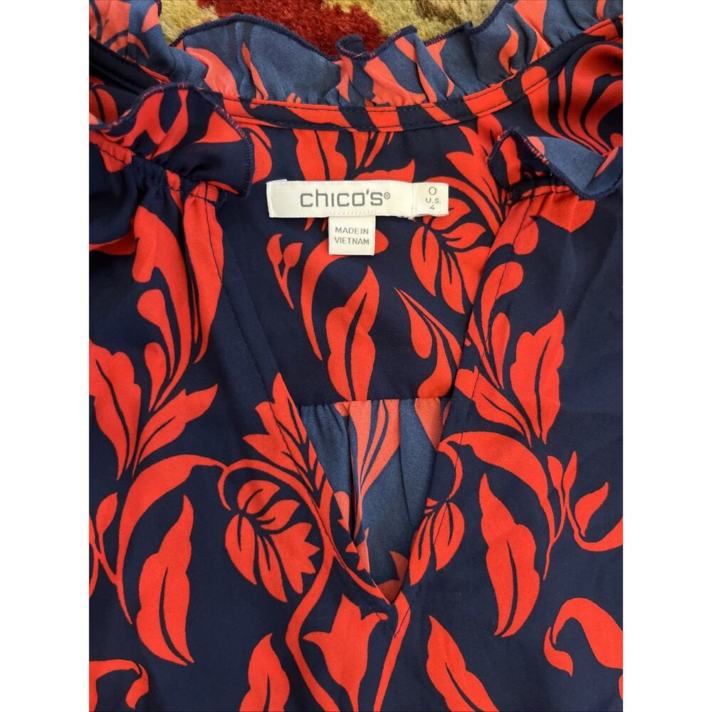 CHICOS Sz 0 Maxi Dress US 4 S Flutter Sleeve Smocked Waist Damask Floral Tier - Picture 7 of 11